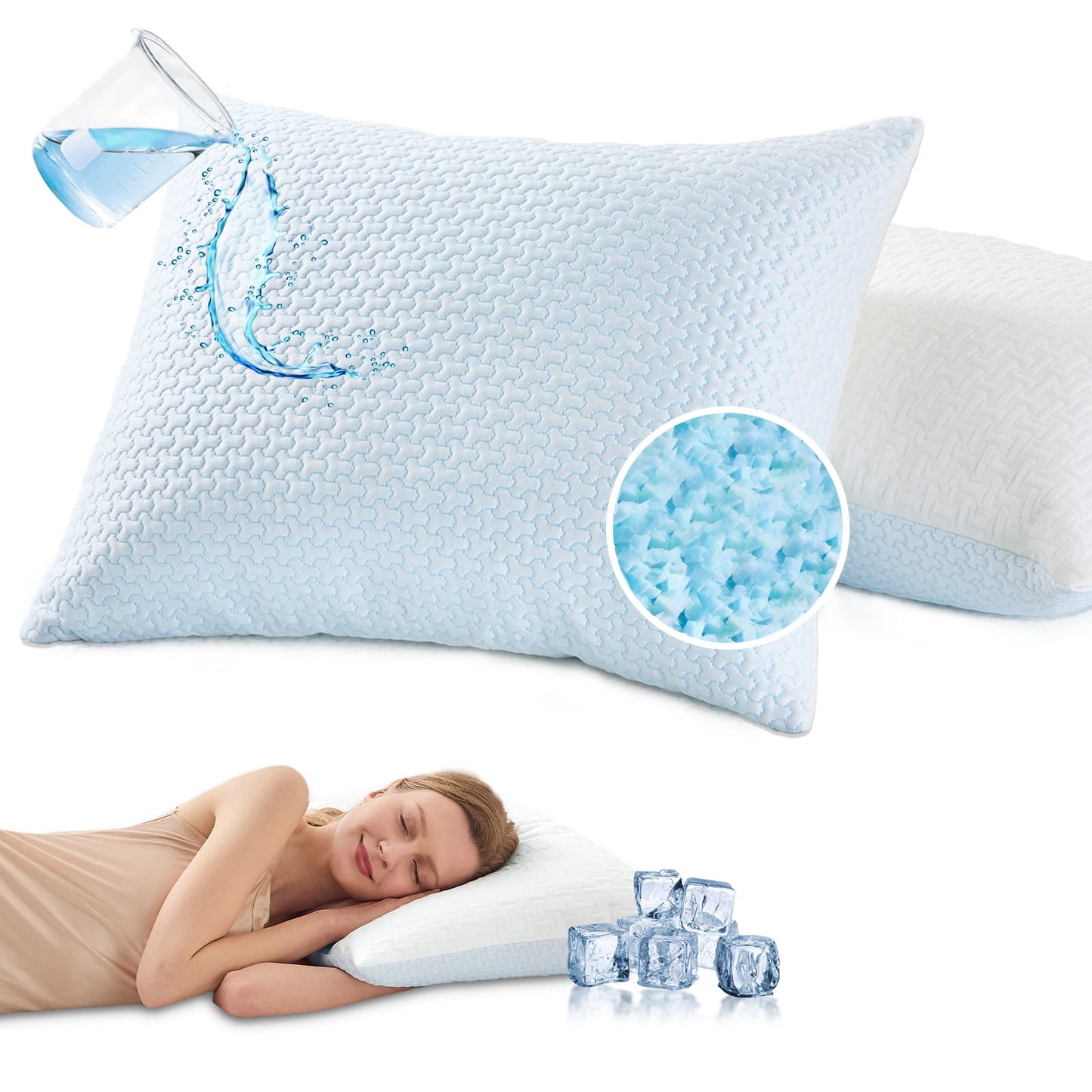 Gogreen Official King Size Shredded Memory Foam Bed Pillow - Adjustable, Washable Cover