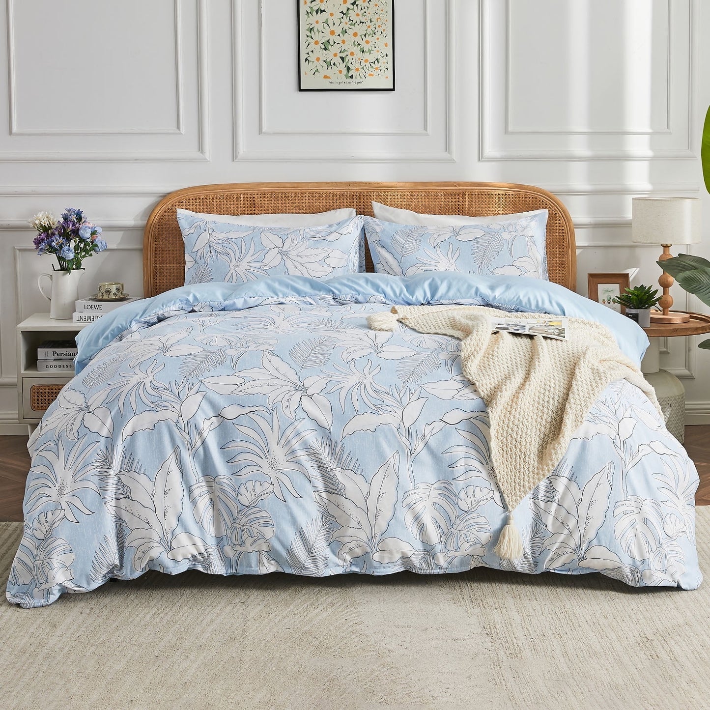 Gogreen Queen Duvet Cover Set, Soft & Breathable Microfiber 3 Pieces Queen Bedding Sets, Pattern Queen Comfy Duvet Cover Set, with Zipper Closure (Queen)
