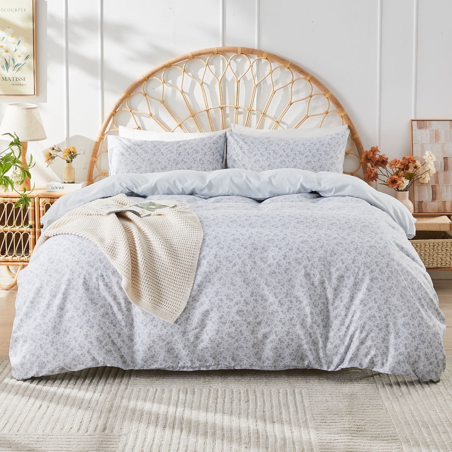 Gogreen Queen Duvet Cover Set, Soft & Breathable Microfiber 3 Pieces Queen Bedding Sets, Pattern Queen Comfy Duvet Cover Set, with Zipper Closure (Queen)