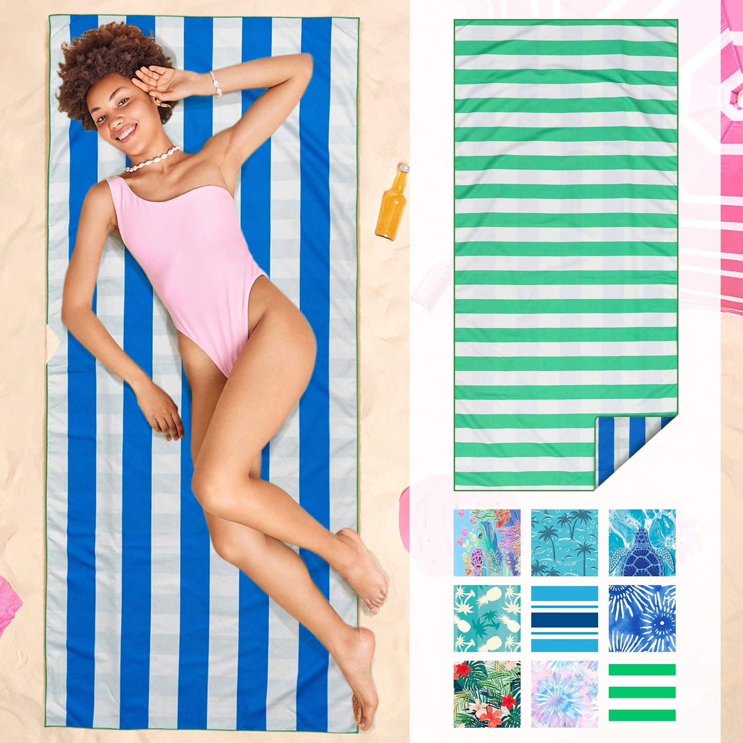 ogreen Quick Dry Sand Free Beach Towel for Travel Pool Lightweight 71x32 In Absorbent Microfiber Oversized Towels Yoga Bath Camping Sport - Stylish Unique Gift - Strip