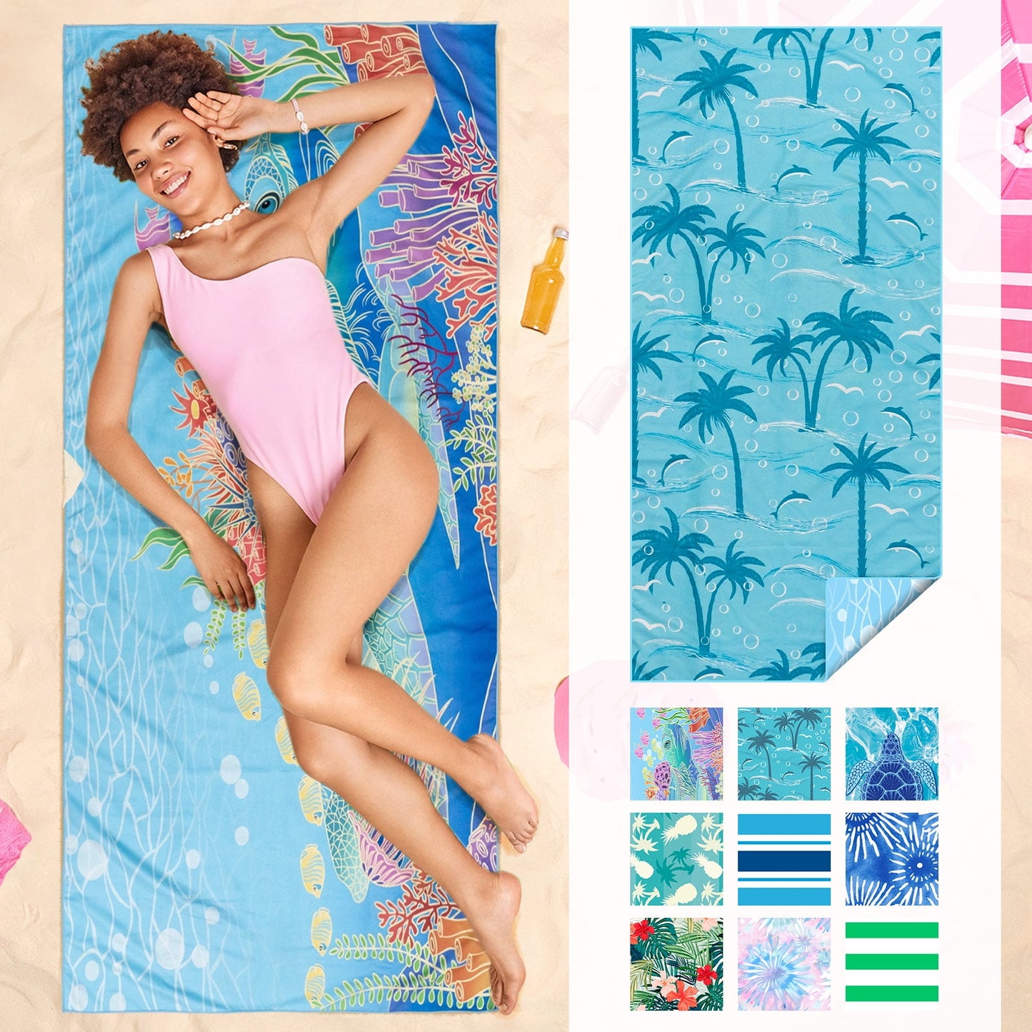 ogreen Quick Dry Sand Free Beach Towel for Travel Pool Lightweight 71x32 In Absorbent Microfiber Oversized Towels Yoga Bath Camping Sport - Stylish Unique Gift - Coconut Tre