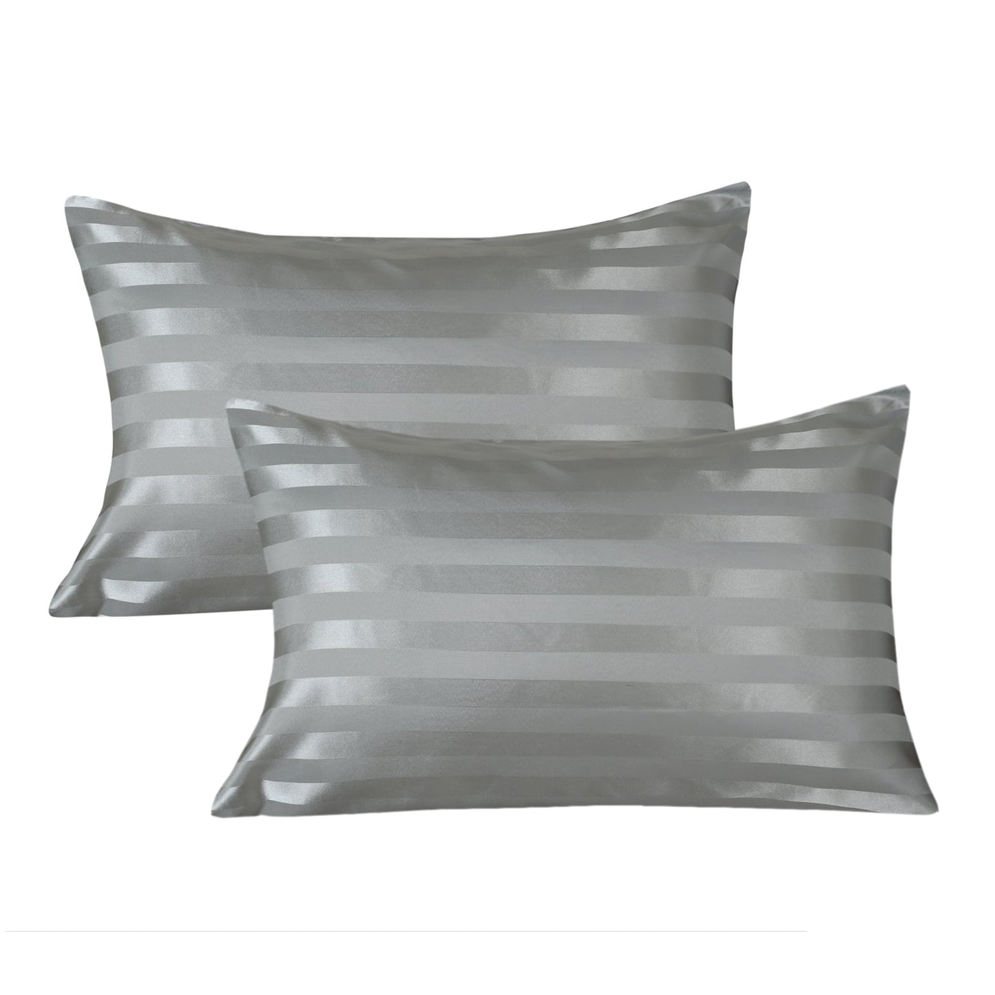 Gogreen Satin Pillowcase for Hair and Skin, Silk Satin Pillowcase 2 Pack, Pillow Cases Set of 2, Silky Pillow Cover with Envelope Closure (20x26, Grey Stripe, Standard)