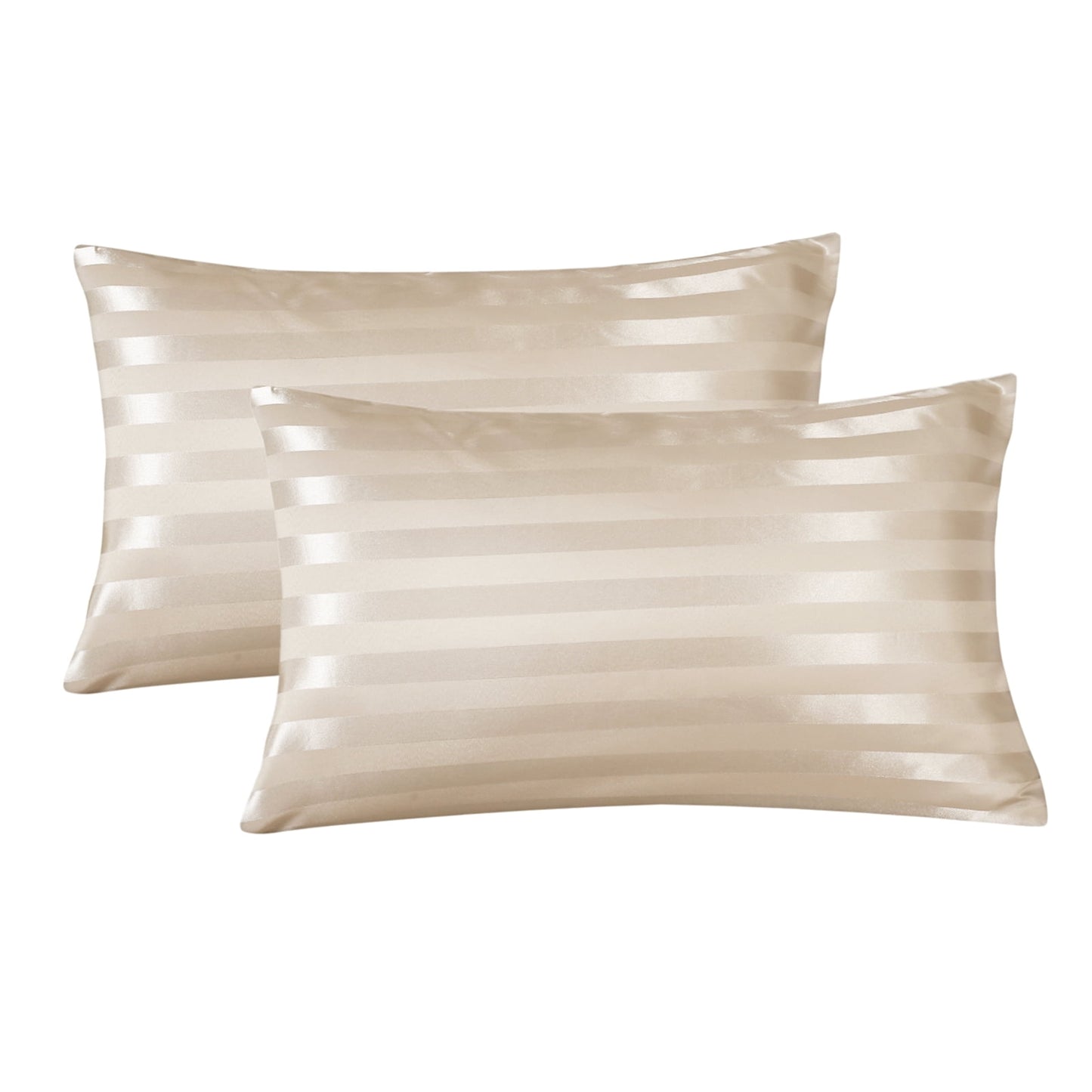Gogreen Satin Pillowcase for Hair and Skin, Silk Satin Pillowcase 2 Pack, Pillow Cases Set of 2, Silky Pillow Cover with Envelope Closure (20x36, Beige Stripe, King)