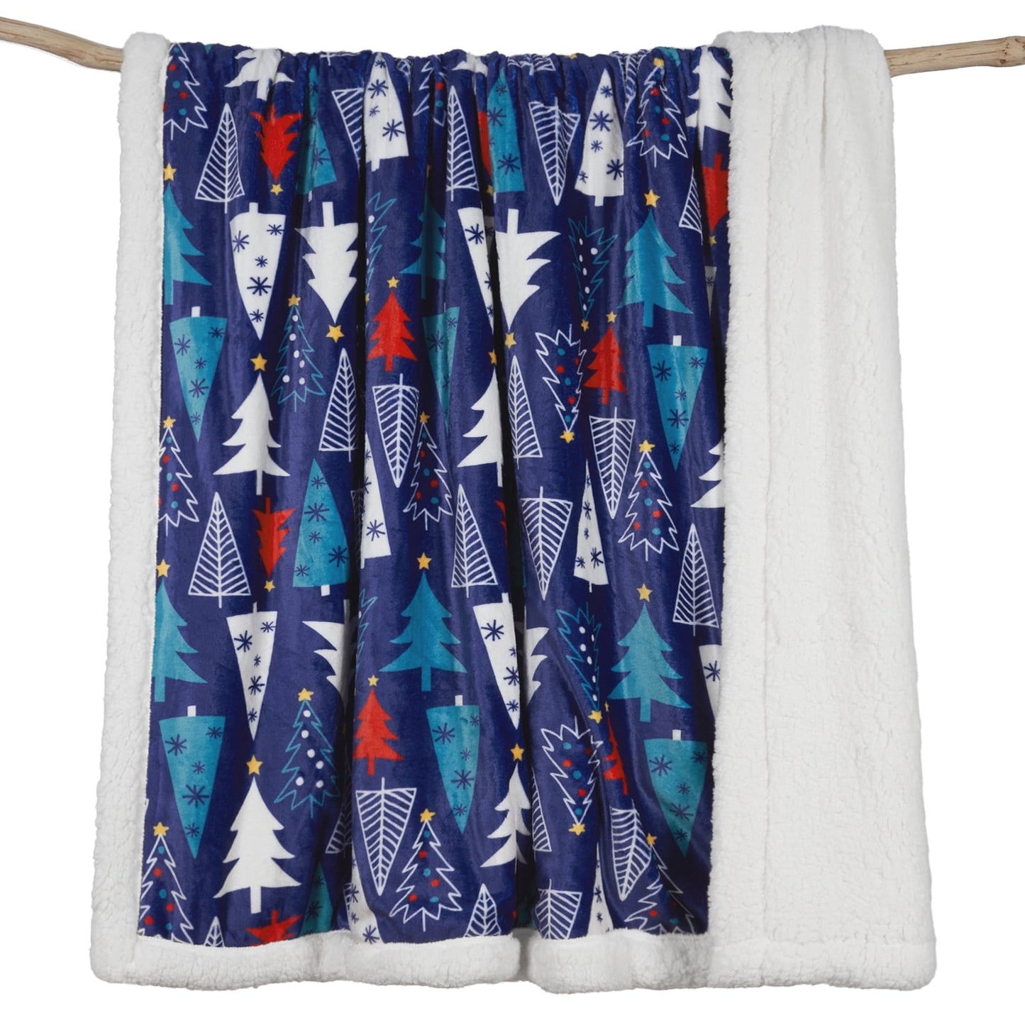 Gogreen Sherpa Fleece Throw Blanket for Couch Bed Sofa Adults -Soft and Warm Blanket for Winter, Thick and Fuzzy Throw Blanket, Blue Tree,60x80 Inches