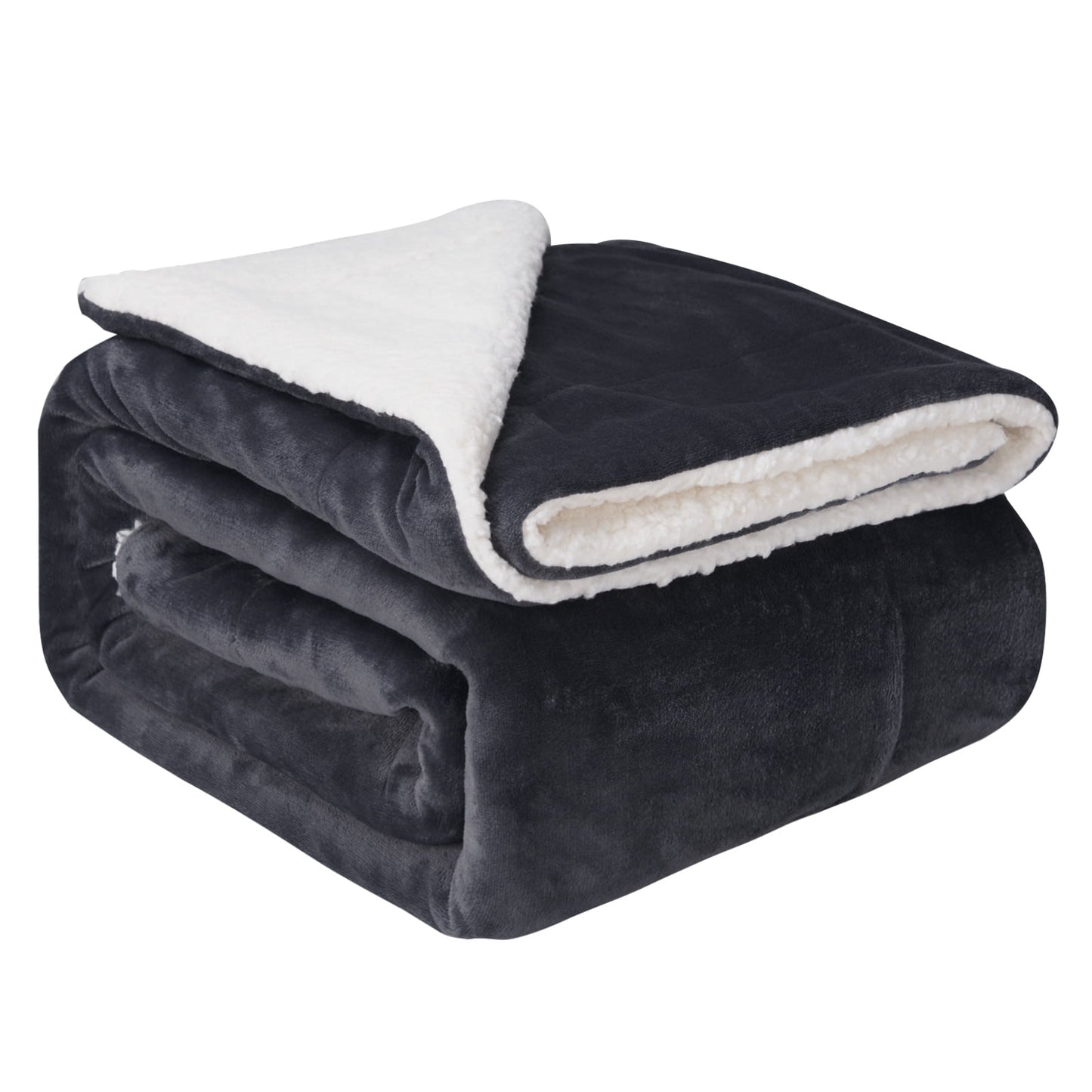 Gogreen Sherpa Fleece Throw Blanket for Couch Bed Sofa Adults -Soft and Warm Blanket for Winter, Thick and Fuzzy Throw Blanket, Dark Grey, 50x60 Inches