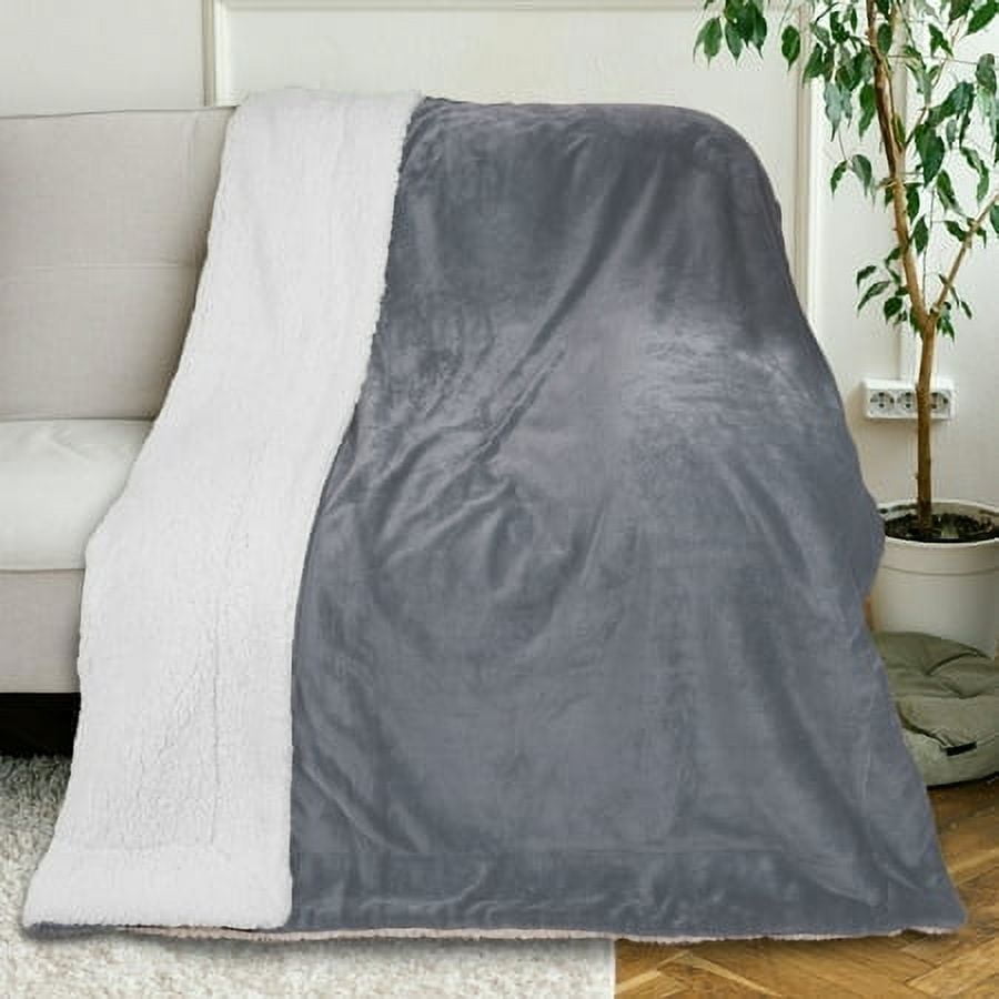Gogreen Sherpa Fleece Throw Blanket for Couch Bed Sofa Adults -Soft and Warm Blanket for Winter, Thick and Fuzzy Throw Blanket, Light Grey, 60x80 Inches