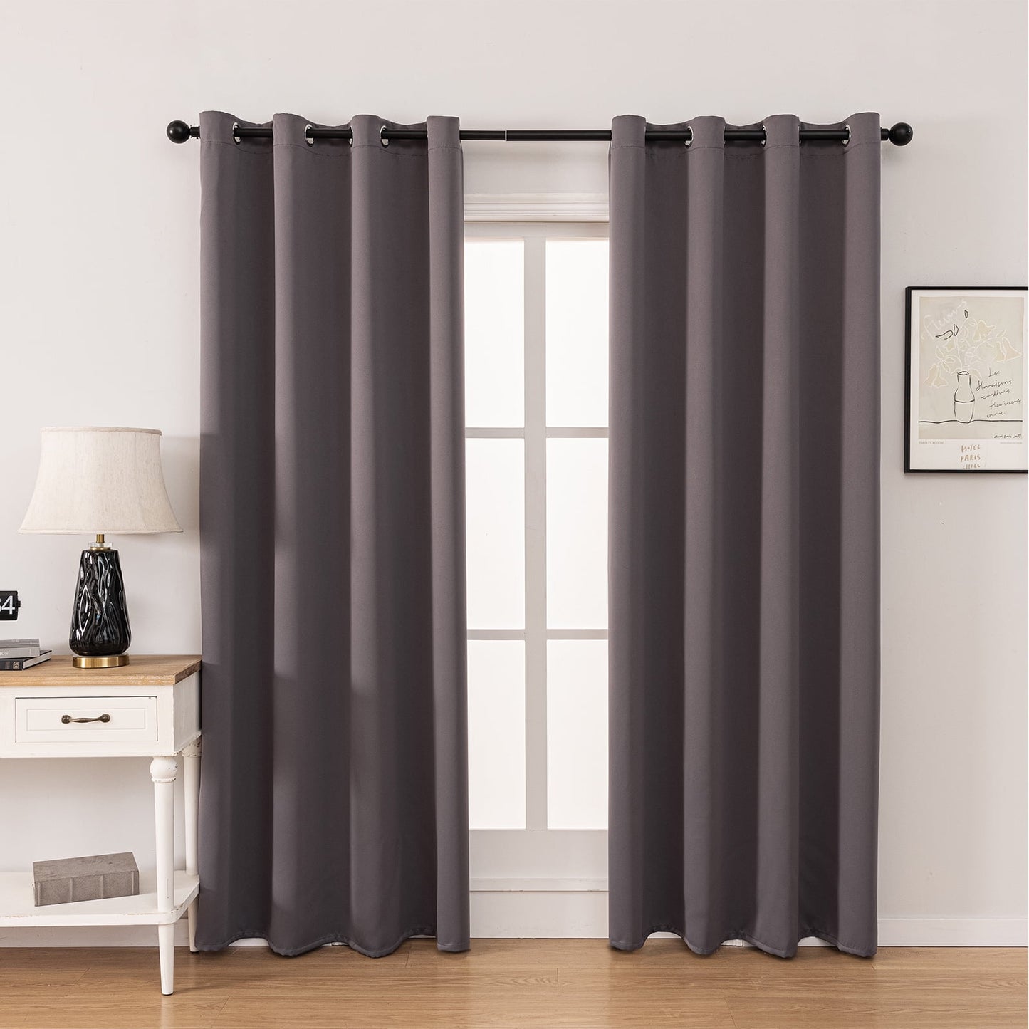 Gogreen Solid Thermal Insulated Grommet Blackout Curtains/Drapes for Bedroom Window (2 Panels, 42 inches Wide by 84 inches Long, Grey)