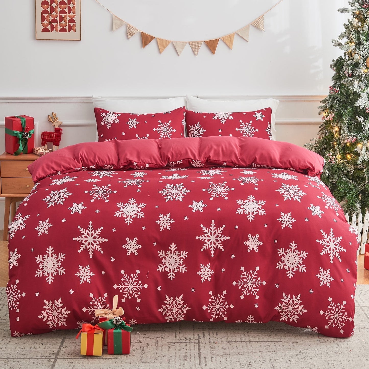 Gogreen Twin Duvet Cover Floral, Soft & Breathable Microfiber 3 Pieces Twin Bedding Sets, Pattern Twin Comfy Duvet Cover, with Zipper Closure (Christmas Snowflake, Twin)