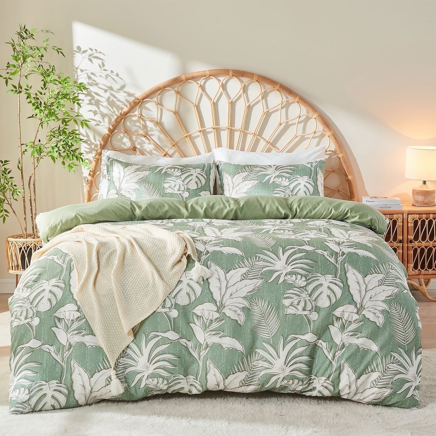 Gogreen Twin Duvet Cover Floral, Soft & Breathable Microfiber 3 Pieces Twin Bedding Sets, Pattern Twin Comfy Duvet Cover, with Zipper Closure (Green Leaf, Twin)