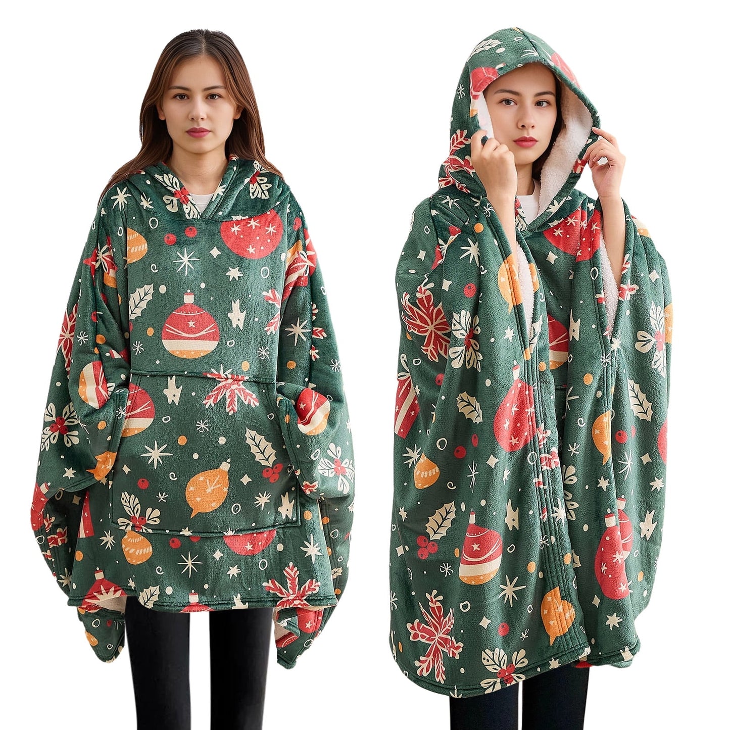 Gogreen Wearable Blanket Hoodie, Sherpa Wearable Sweatshirt with Giant Kangaroo Pocket for Adults, Gifts for Women, Men, Mom, Oversized Hoodie Blanket for Women, Men (Christmas Gifts, Oversized)