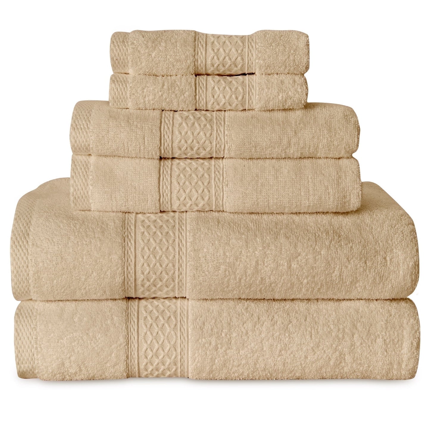 Gogreen White Bath Towel Sets of 6 Pieces, 2 Bath Towels 2 Hand Towels 2 Washcloths, 100% Cotton Highly Absorbent Towels for Bathroom, Gym, Hotel (Beige)