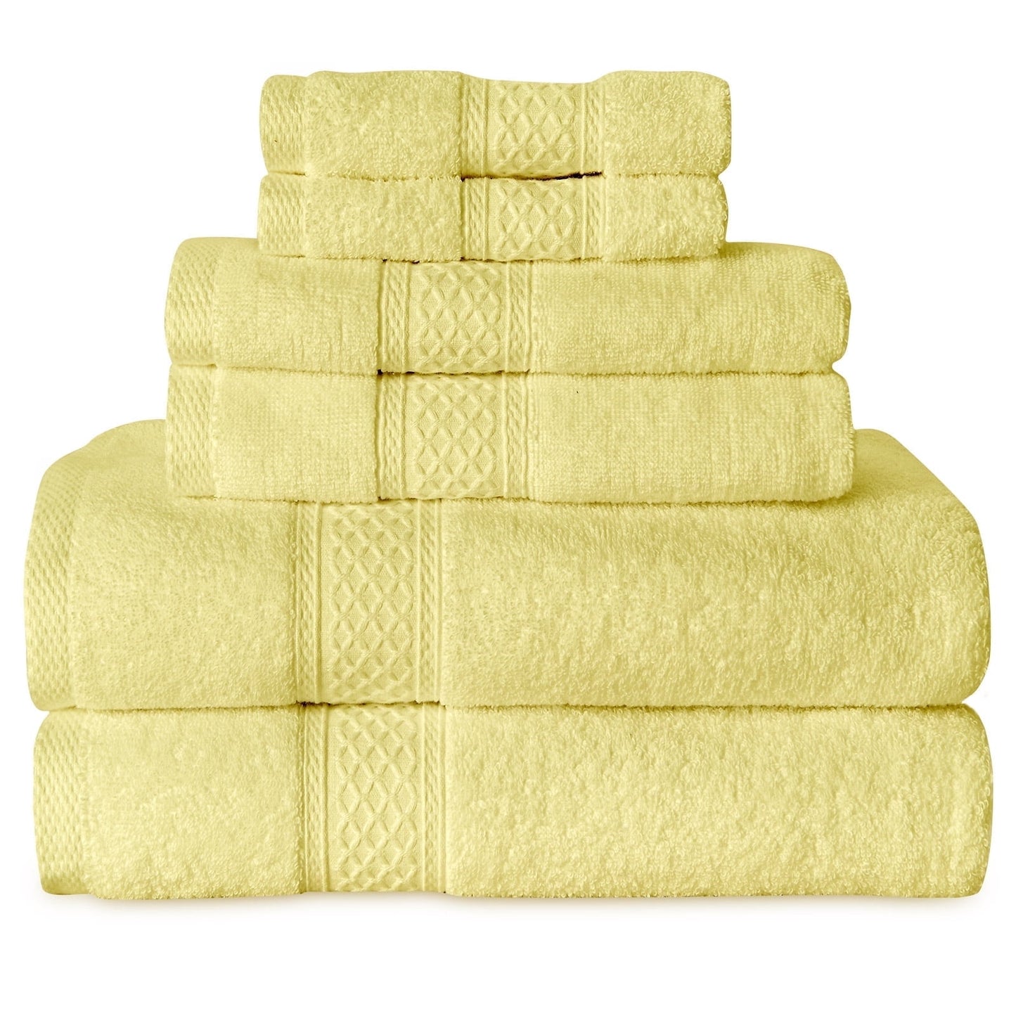 Gogreen White Bath Towel Sets of 6 Pieces, 2 Bath Towels 2 Hand Towels 2 Washcloths, 100% Cotton Highly Absorbent Towels for Bathroom, Gym, Hotel (Yellow)