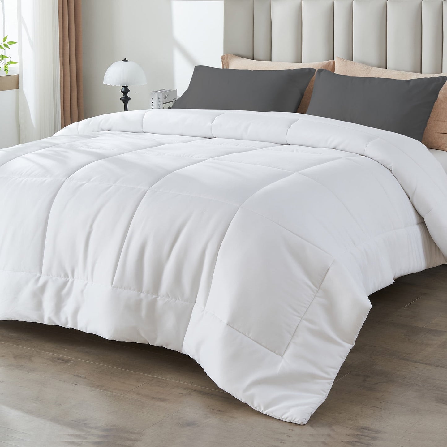Hitime All Season Comforter Duvet Insert White Twin Size Down Alternative Bedding (White, Twin - 68 x 88)
