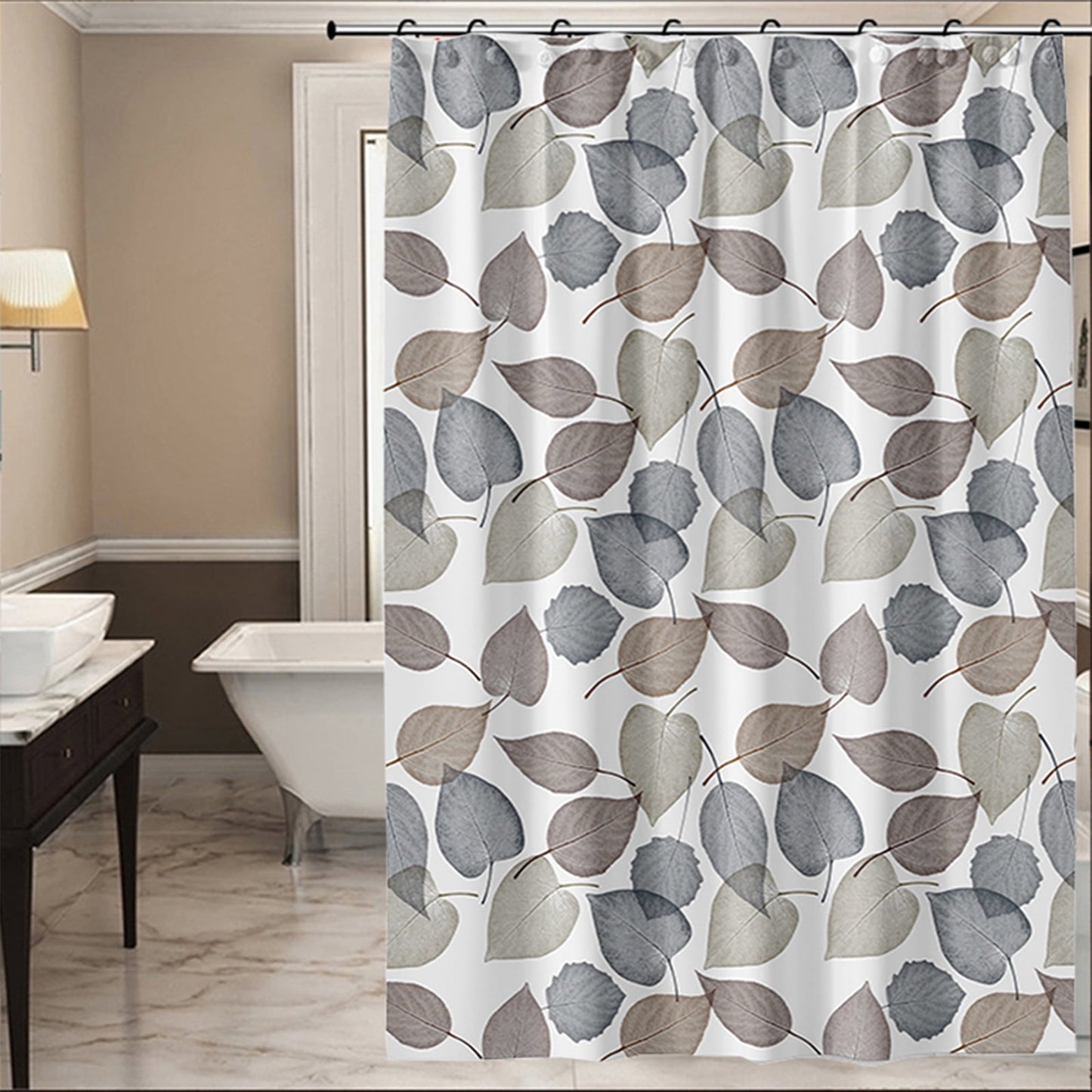 Hitime Bathroom Shower Curtain - Waterproof Plastic Shower Curtain Premium PEVA Non-Toxic with Rust Proof Grommets Clear 8G Heavy Duty Bathroom Accessories (Fallen Leaves, 72x72)