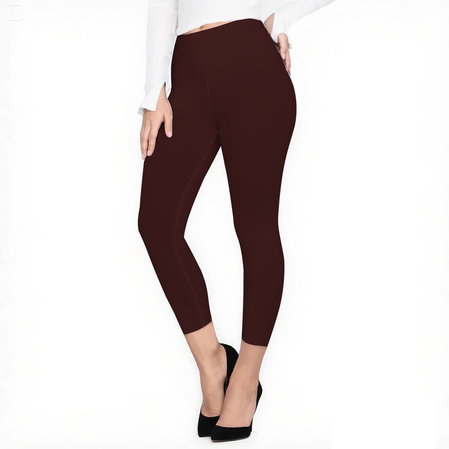 itime Capri Workout Leggings for Women Super Soft Stretchy High Waisted Capri Length Maroon Sizes L-XL Yoga Workout Runnin