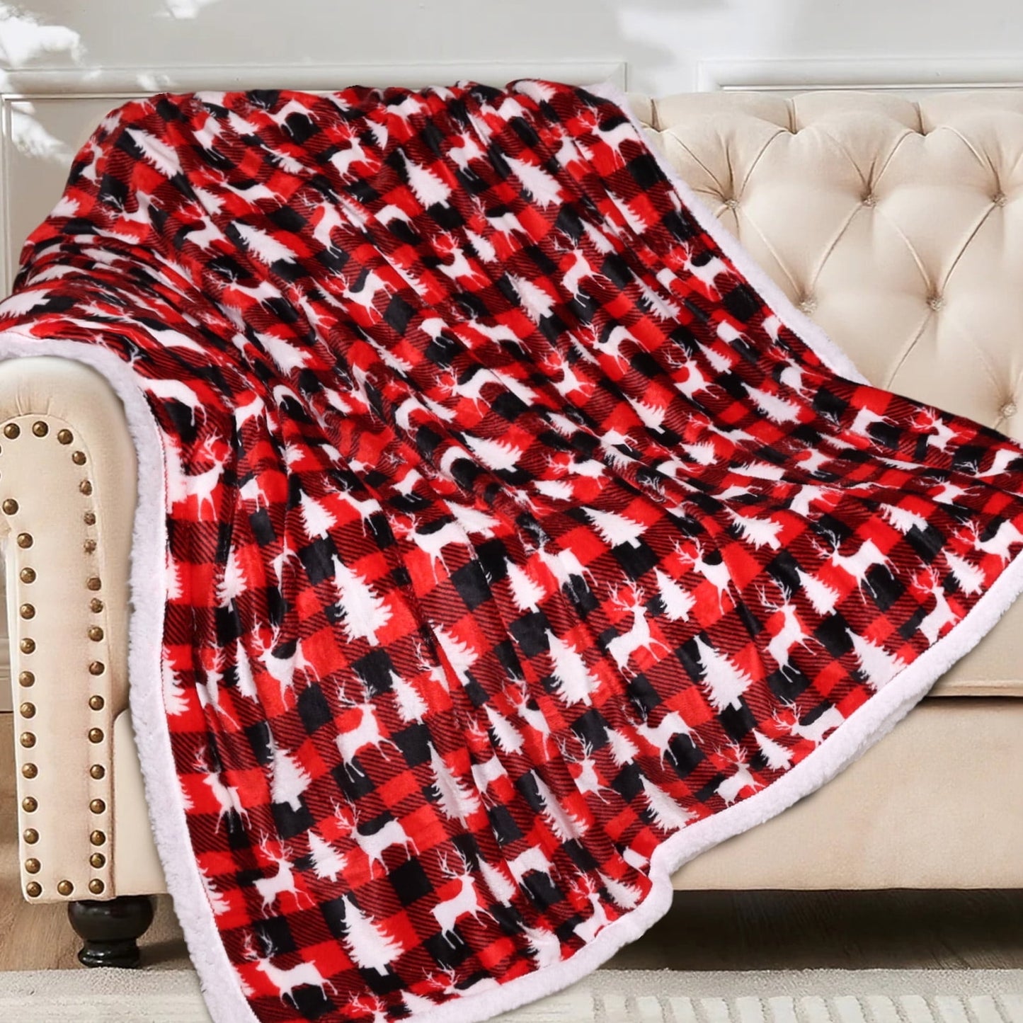Hitime Christmas Sherpa Fleece Throw Blanket for Couch Bed Sofa Adults -Soft and Warm Blanket for Winter, Thick and Fuzzy Throw Blanket (Throw - 50 x 60)
