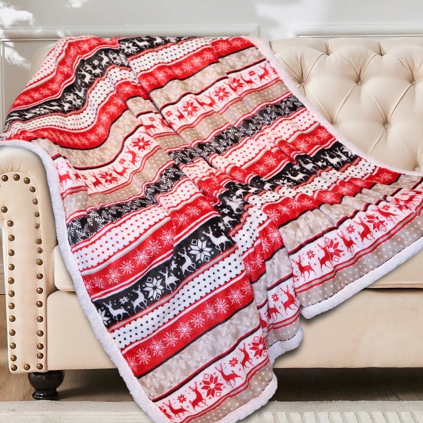 Hitime Christmas Sherpa Fleece Twin Blanket for Couch Bed Sofa Adults -Soft and Warm Blanket for Winter, Thick and Fuzzy Throw Blanket (Twin - 60 x 80)