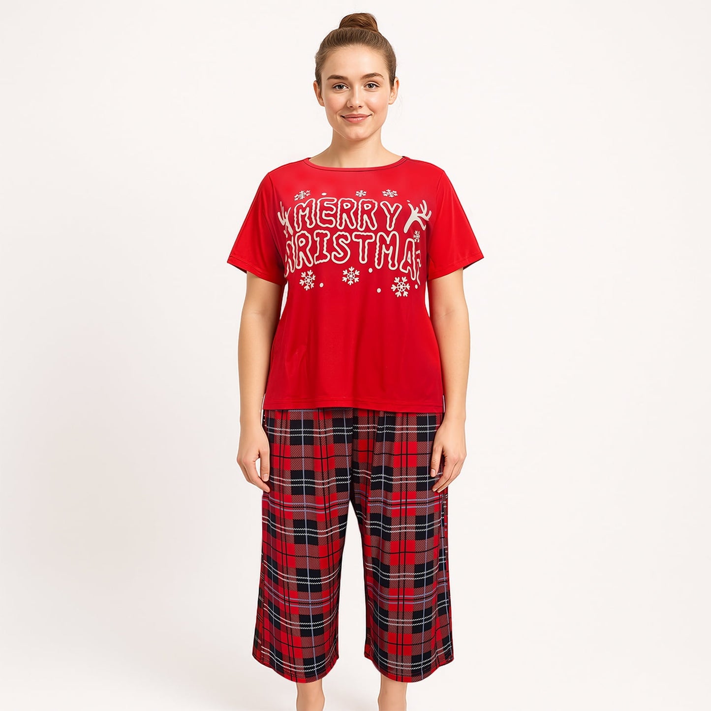 Hitime Christmas Womens Pajamas Set Button Down Silk Sleepwear Short Sleeve Breathable Nightwear Loungewear Set, Size 2XL