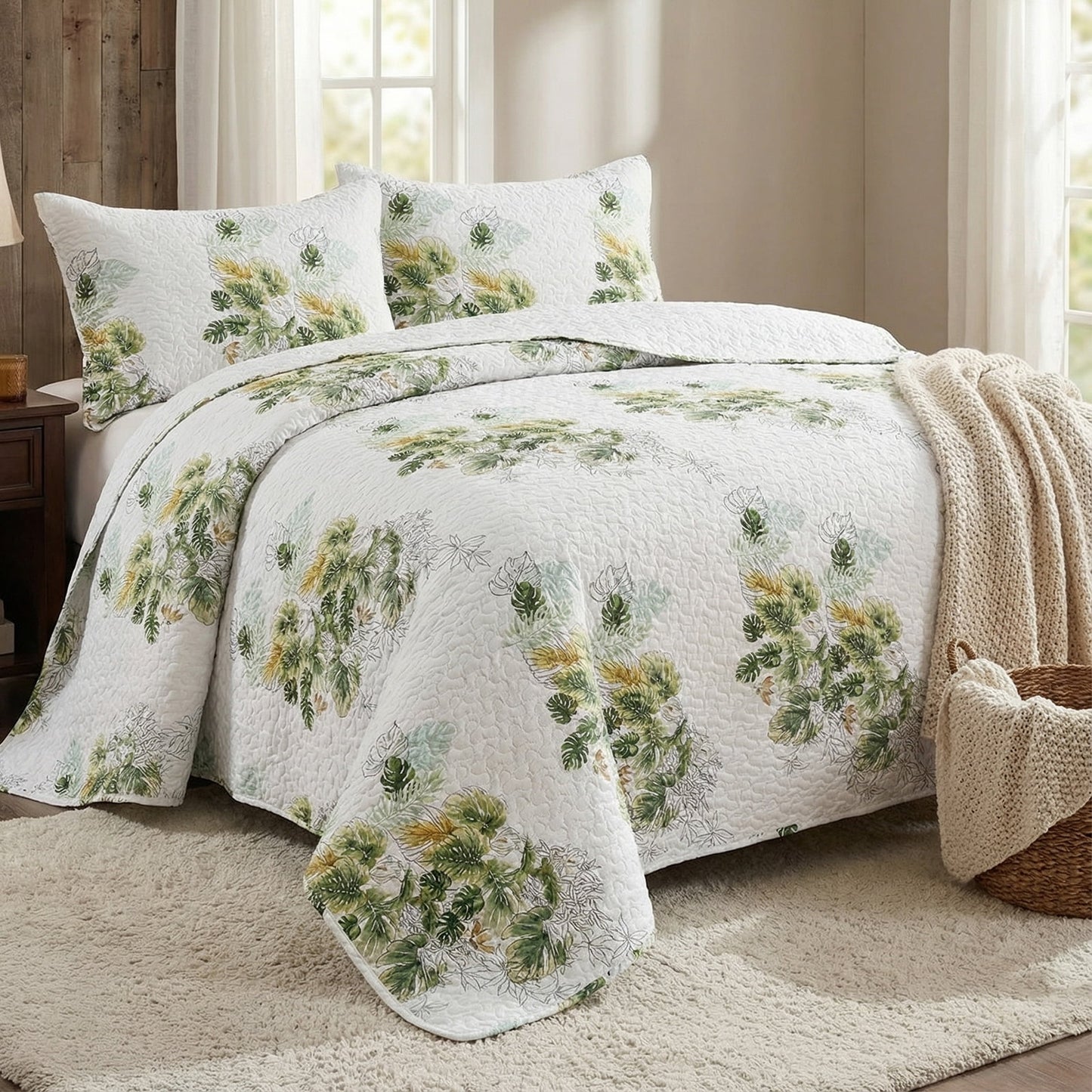 Hitime Luxury Printed Quilt Set Twin Size, Lightweight Comforter Set, Oversized Bedspread Coverlet Quilted Bedding Set, with 2 Matching Pillowcases, for All Season