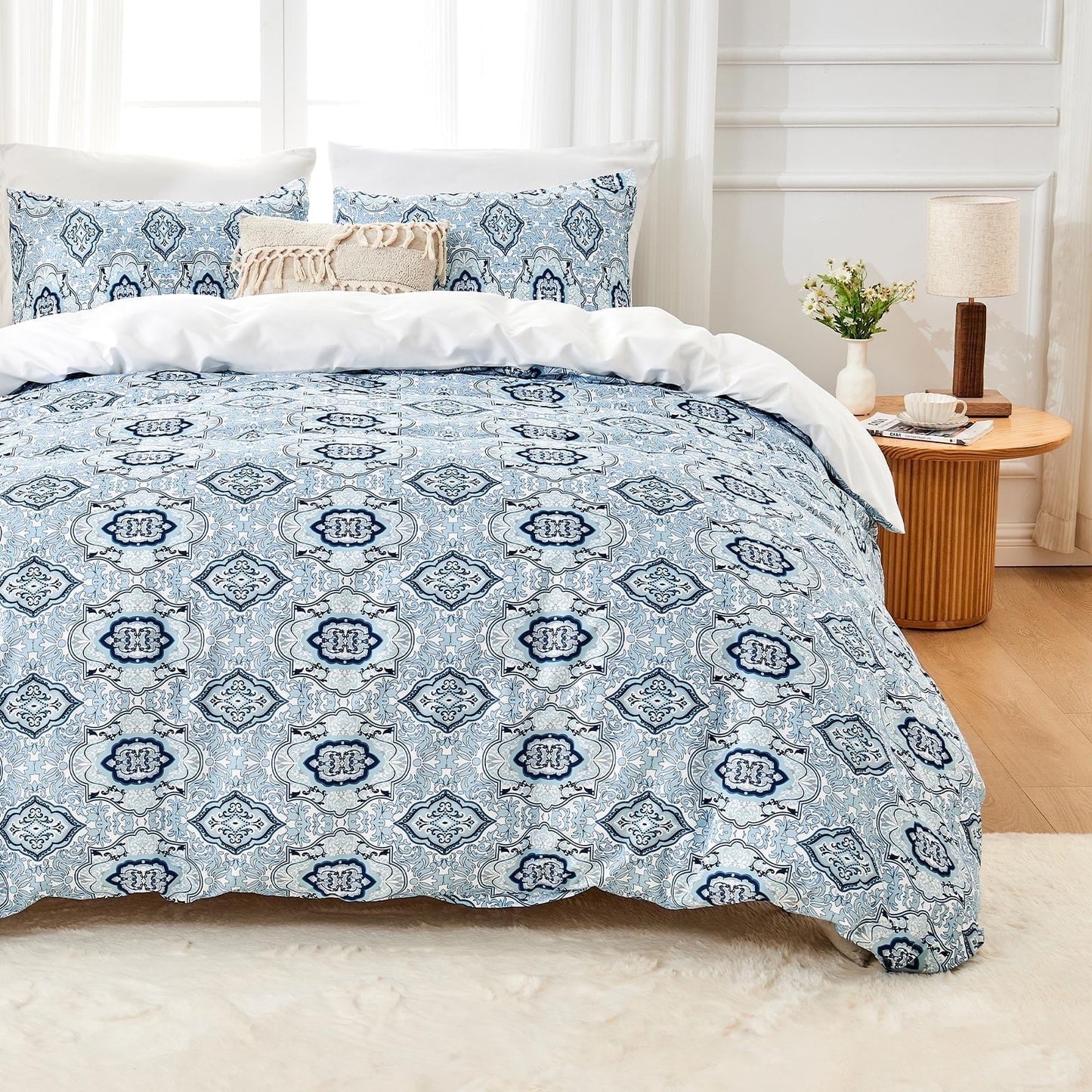 Hitime Queen Duvet Cover Set, Soft & Breathable Microfiber 3 Pieces Queen Bedding Sets, Pattern Queen Comfy Duvet Cover Set, with Zipper Closure (Queen)