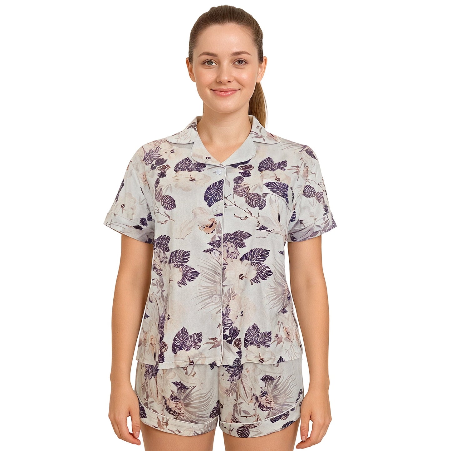 Hitime Milk Silk Womens Pajamas Set Button Down Summer Sleepwear Short Sleeve Breathable Nightwear Loungewear Set, Size 2XL