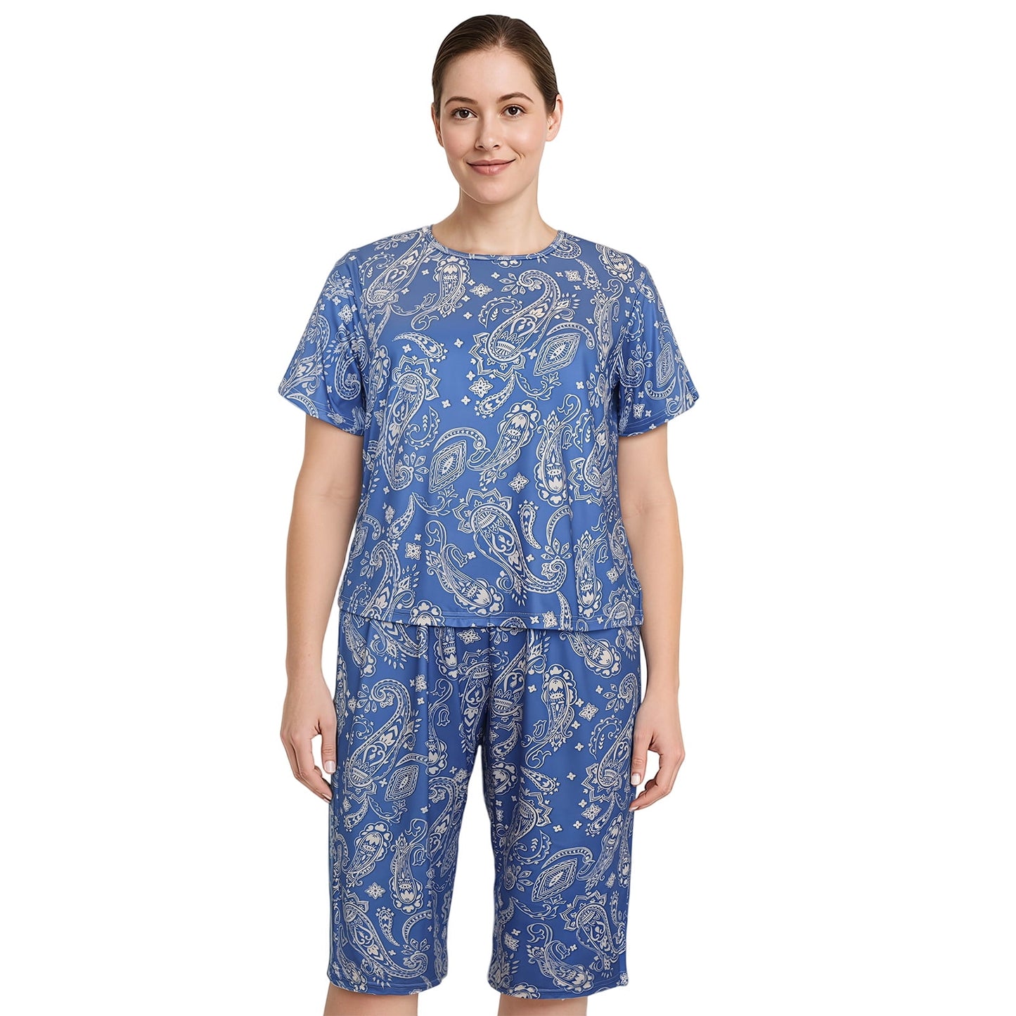 itime Silk Womens Pajamas Set Button Down Summer Sleepwear Short Sleeve Breathable Nightwear Loungewear Se