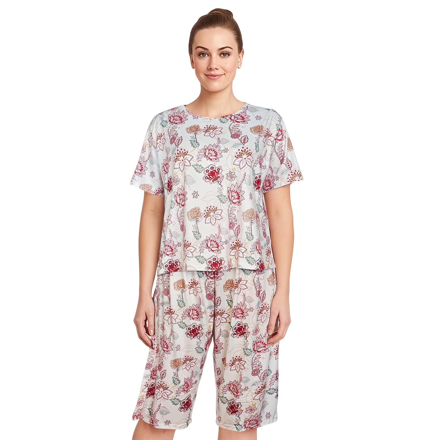 itime Silk Womens Pajamas Set Button Down Summer Sleepwear Short Sleeve Breathable Nightwear Loungewear Se
