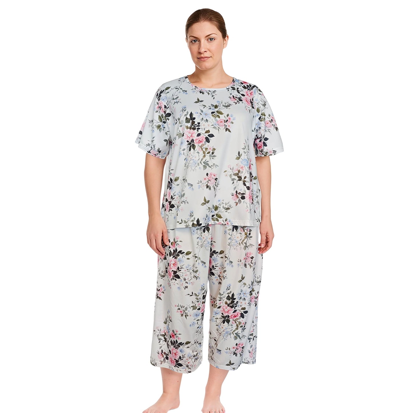 itime Silk Womens Pajamas Set Button Down Summer Sleepwear Short Sleeve Breathable Nightwear Loungewear Se