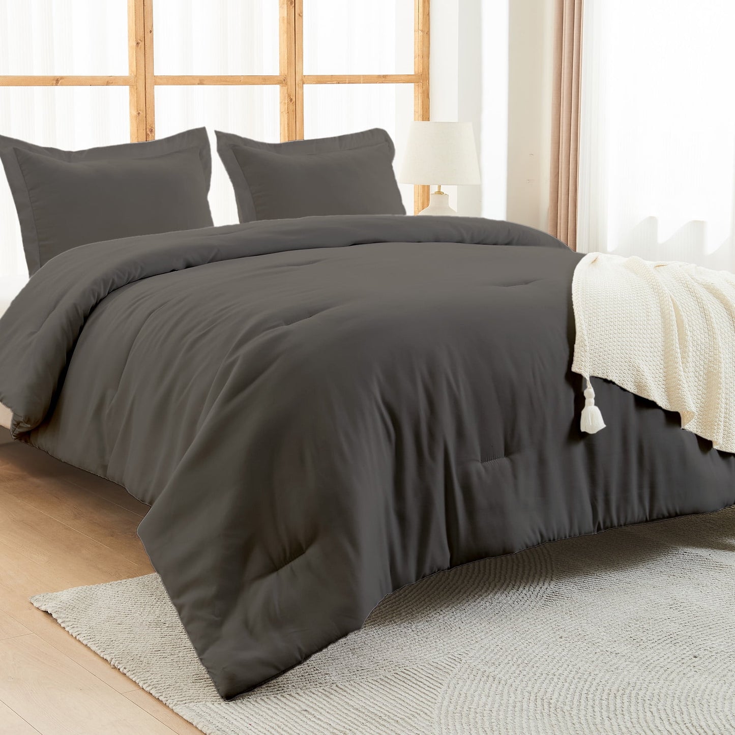 itime Ultra Soft Beige King Size Comforter Set 3 Pieces Gentle Down Alternative Bedding 1 Lightweight Comforter and 2 Pillowcase