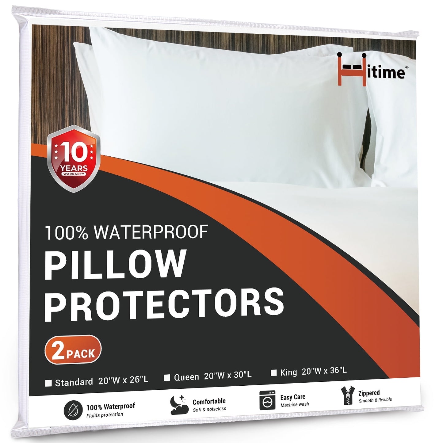 Hitime Waterproof Pillow Protector with Zipper Standard Size, Cooling Microfiber Zippered Pillow Case Protector,Bed Pillow Case Cover Prevent Bedbug Dust Mite and Allergen (2 Packs, Standard 20x26)