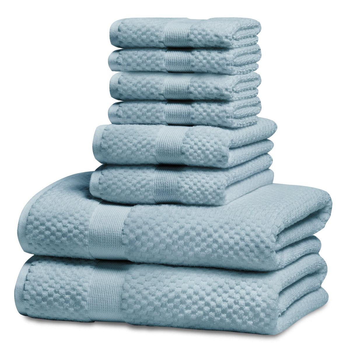 Kingrest Bath Towel Sets of 8 Pieces, 2 Bath Towels 2 Hand Towels 4 Washcloths, 100% Cotton Highly Absorbent Towels for Bathroom, Gym, Hotel