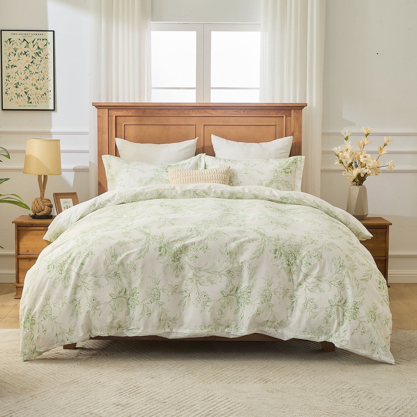 Kingrest Luxury King Duvet Cover Set Floral Printed Soft & Breathable 100% Organic Cotton 3 Pieces King Bedding Sets, Pattern King Comfy Duvet Cover Set, with Zipper Closure