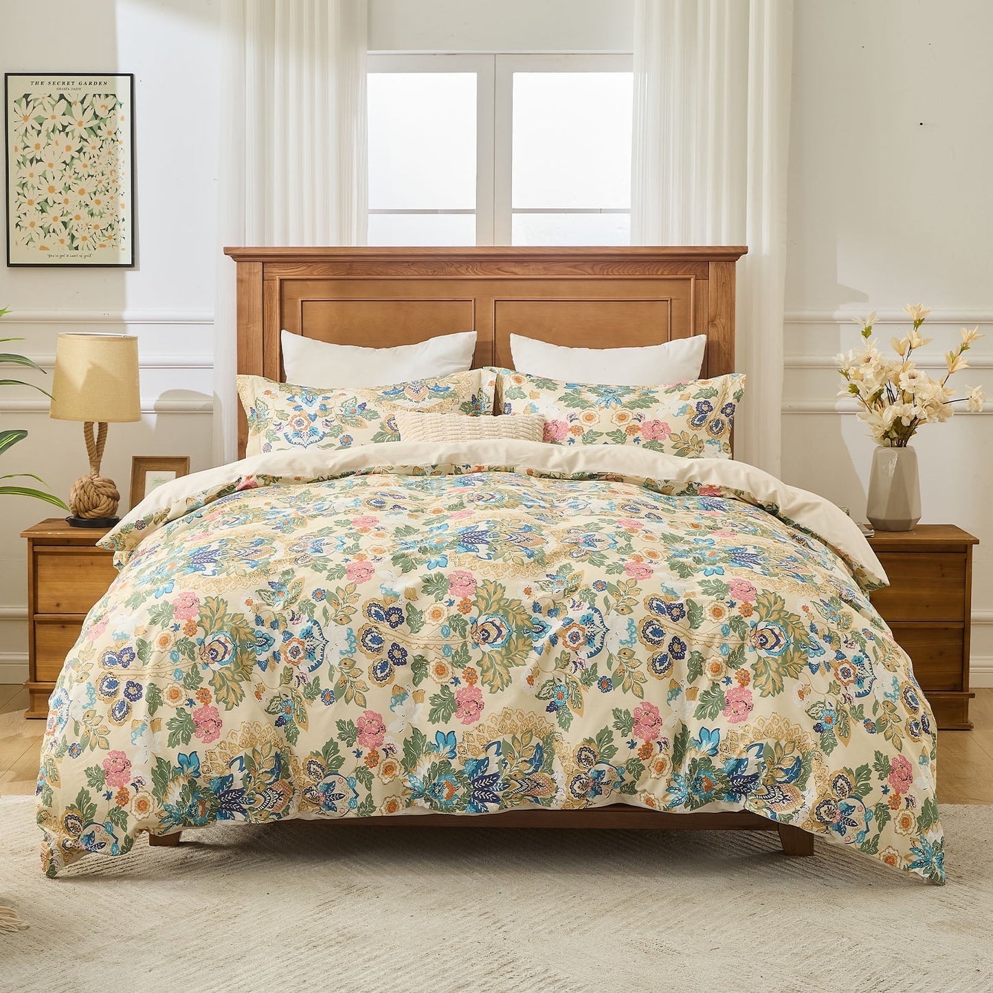 Kingrest Luxury 100% Organic Cotton King Duvet Cover Set Solid Color Art Decor, Soft & Breathable 3 Pieces King Bedding Sets, Pattern King Comfy Duvet Cover Set, with Zipper Closure
