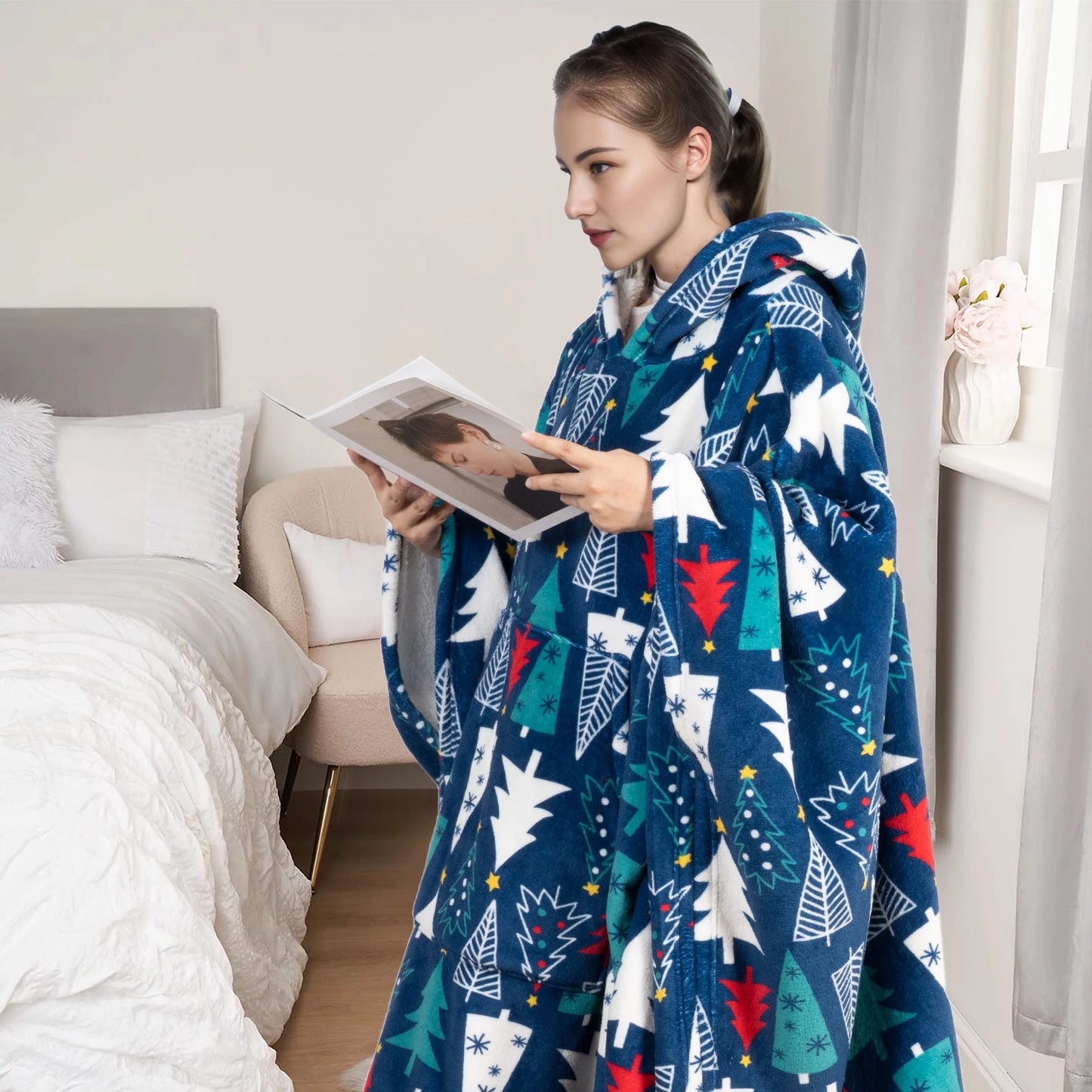 GOGREEN Original | Oversized Wearable Blanket Hoodie, Thick Sherpa Fleece Sweatshirt Hooded Blanket with Giant Hood Kangroo Pocket for Adults Women Men, One Size Fits All