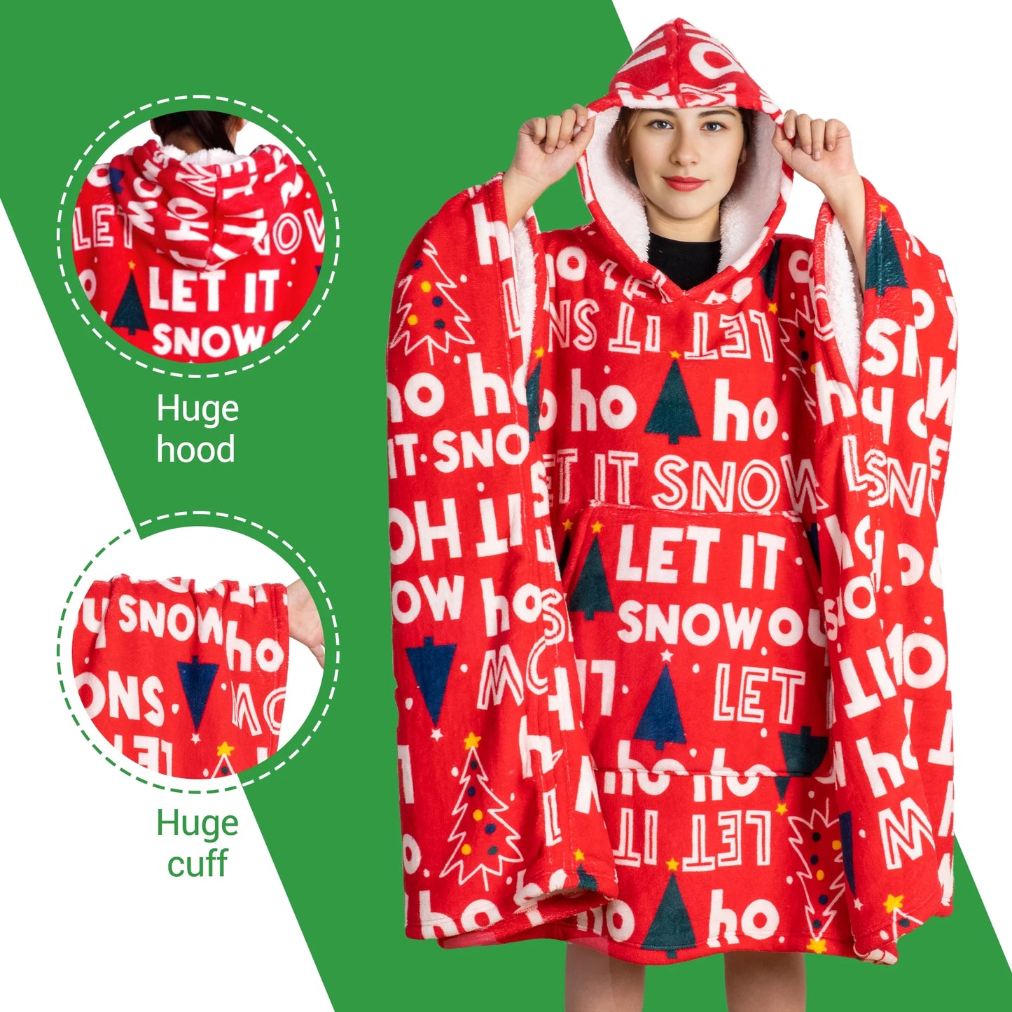 GOGREEN Original | Oversized Wearable Blanket Hoodie, Thick Sherpa Fleece Sweatshirt Hooded Blanket with Giant Hood Kangroo Pocket for Adults Women Men, One Size Fits All