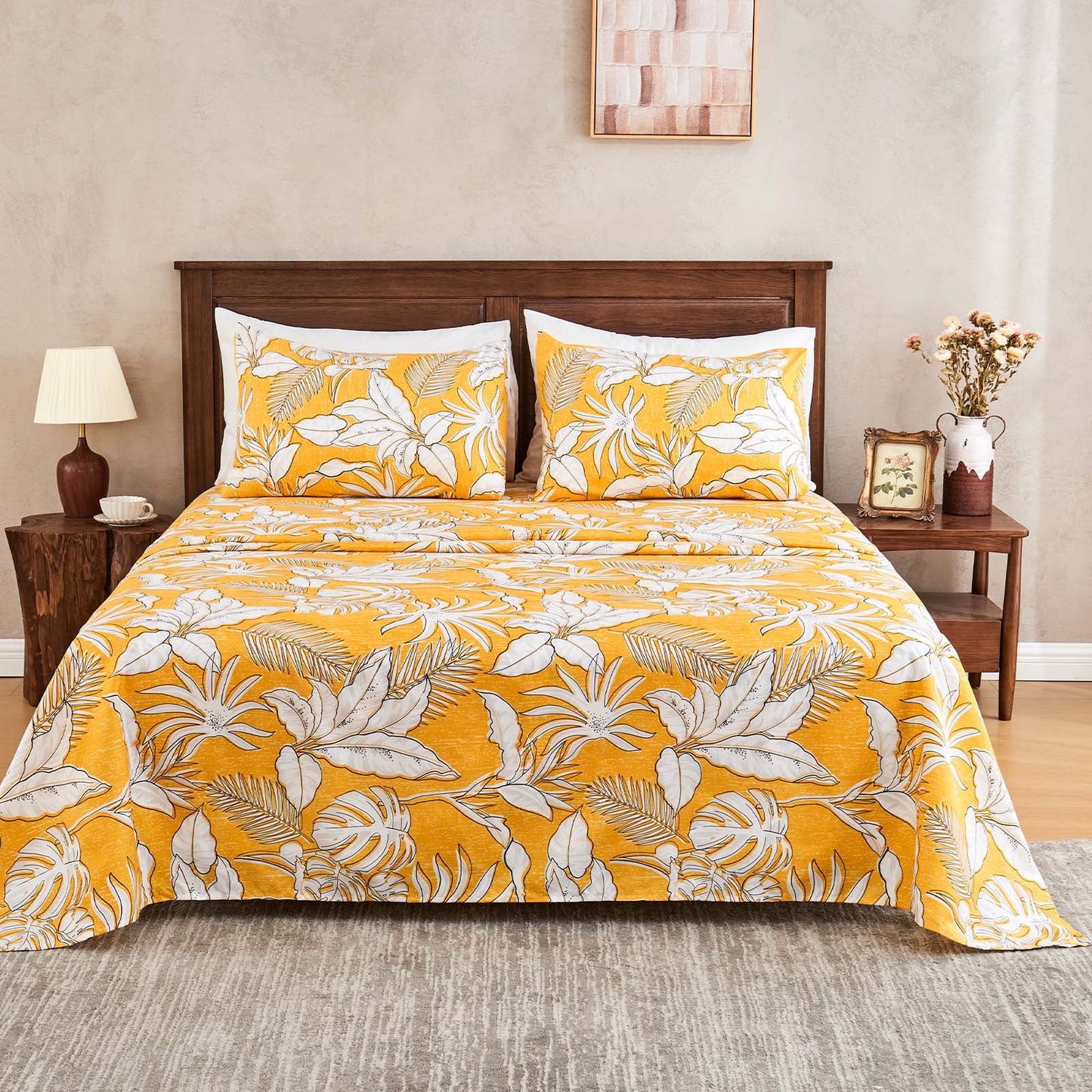 Gogreen New 4 Pieces Printed Sheet Set Deep Pocket Fit 14", Breathable Microfiber Super Soft Sheet Set Cooling Sheets, Luxury Hotel Style Home Decor Bed Sheet Set, Gift for Women, Men