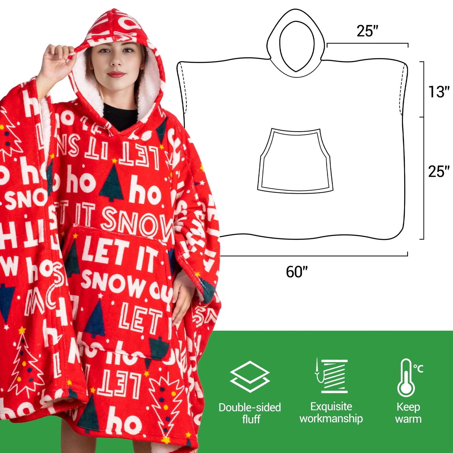 GOGREEN Original | Oversized Wearable Blanket Hoodie, Thick Sherpa Fleece Sweatshirt Hooded Blanket with Giant Hood Kangroo Pocket for Adults Women Men, One Size Fits All