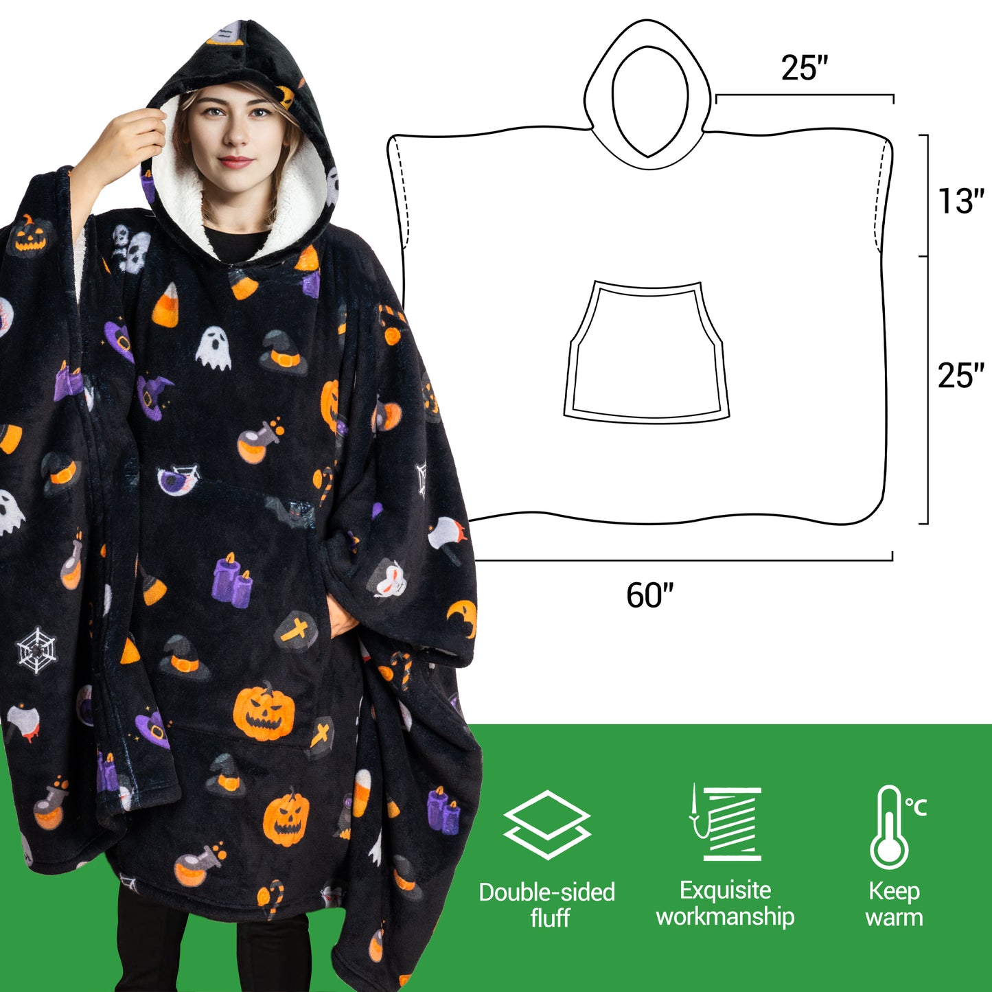 GOGREEN Original | Oversized Wearable Blanket Hoodie, Thick Sherpa Fleece Sweatshirt Hooded Blanket with Giant Hood Kangroo Pocket for Adults Women Men, One Size Fits All