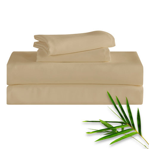 Hitime 50% Bamboo & 50% Microfiber Solid 4 Pieces Printed Sheet Set Deep Pocket Fit 14", Breathable Super Soft Sheet Set Cooling Sheets, Luxury Hotel Style Home Decor Bed Sheet Set, Gift for Women, Men