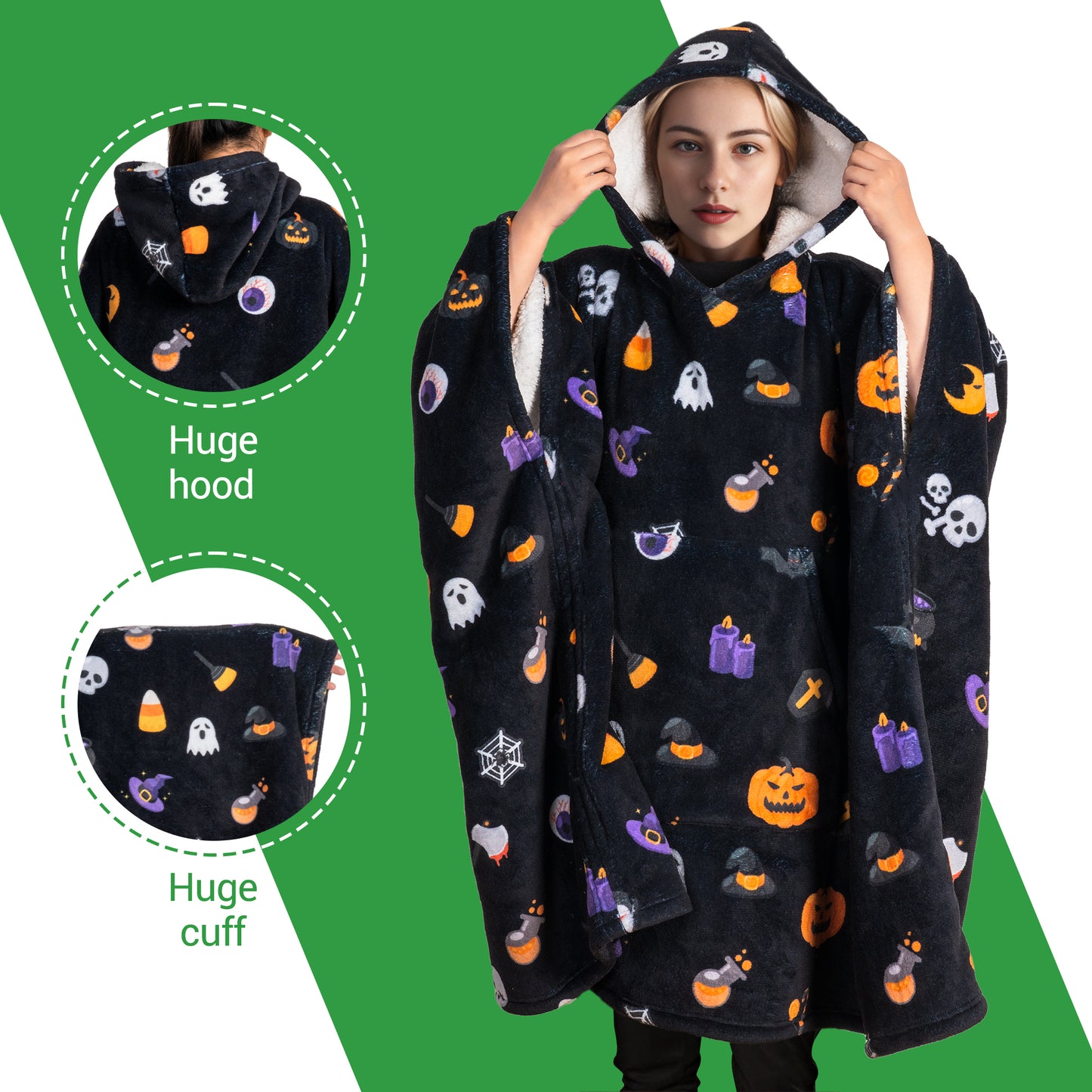 GOGREEN Original | Oversized Wearable Blanket Hoodie, Thick Sherpa Fleece Sweatshirt Hooded Blanket with Giant Hood Kangroo Pocket for Adults Women Men, One Size Fits All