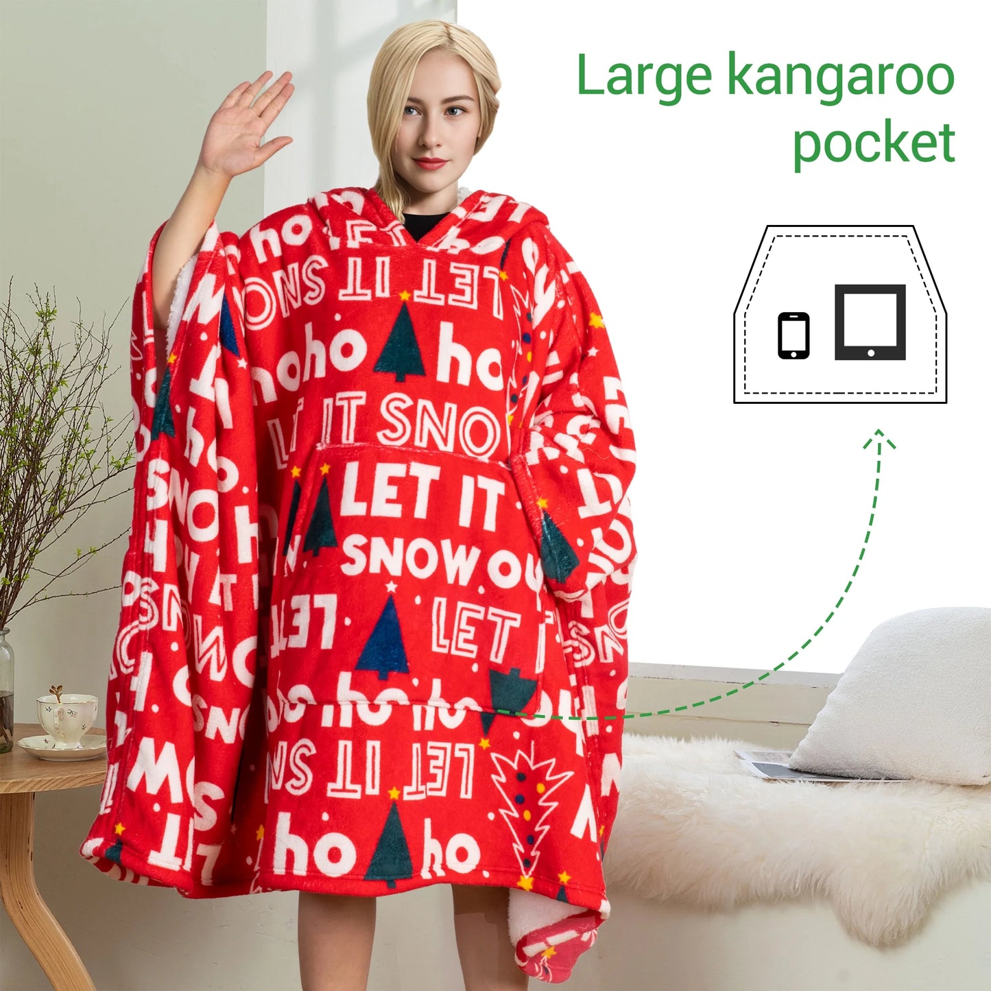GOGREEN Original | Oversized Wearable Blanket Hoodie, Thick Sherpa Fleece Sweatshirt Hooded Blanket with Giant Hood Kangroo Pocket for Adults Women Men, One Size Fits All
