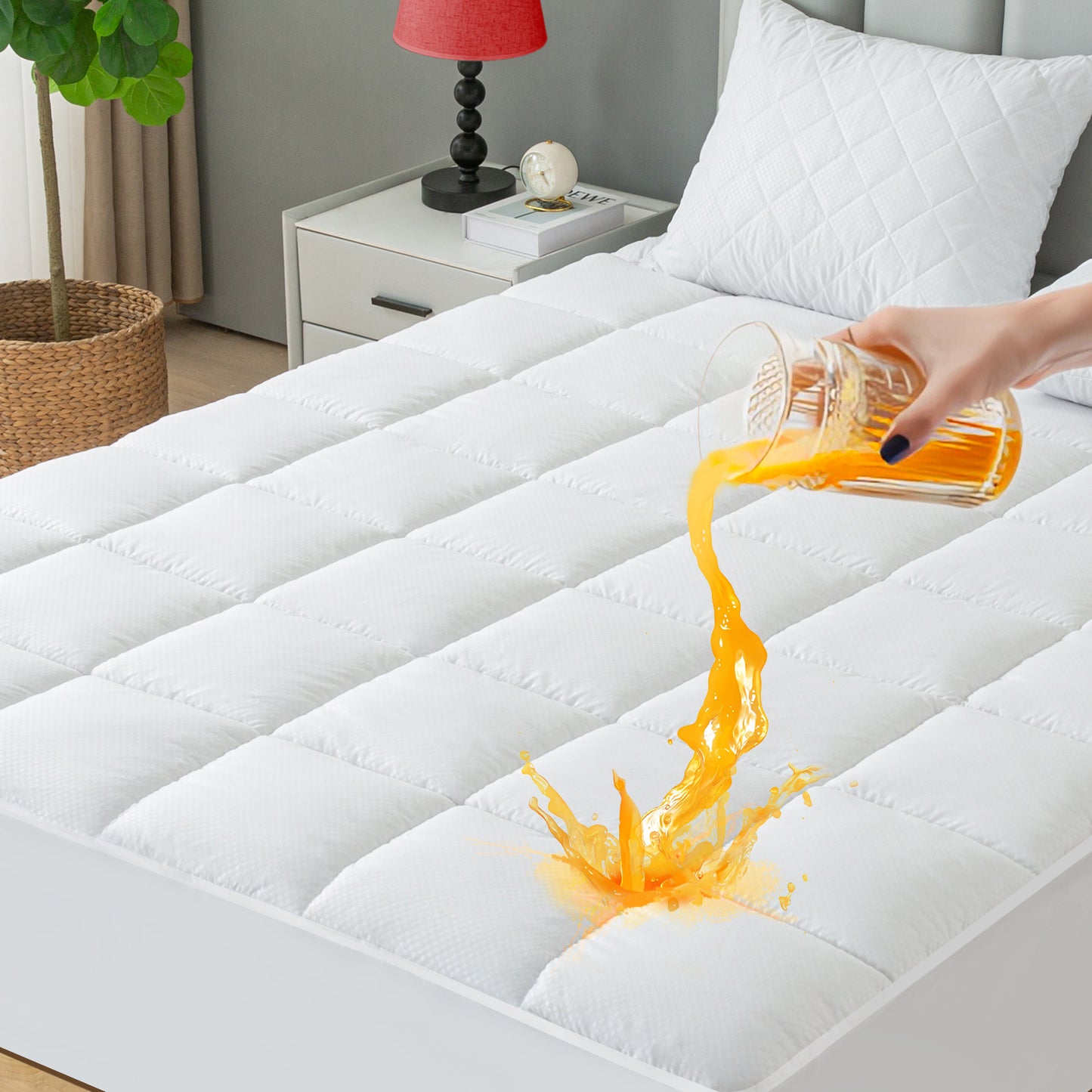 GOGREEN Waterproof Extra Thick Mattress Topper, Breathable Pillow Top Mattress Pad Cover Down Alternative Overfilled Plush Soft bed Protector with Elastic Deep Pocket