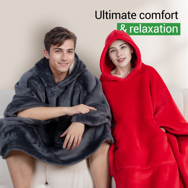 GOGREEN Original | Oversized Wearable Blanket Hoodie, Thick Sherpa Fleece Sweatshirt Hooded Blanket with Giant Hood Kangroo Pocket for Adults Women Men, One Size Fits All