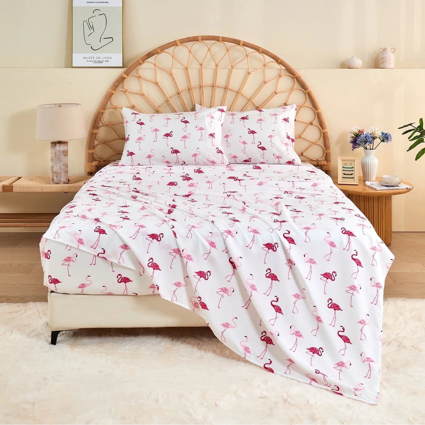 Hitime Printed 4 Pieces Printed Sheet Set Deep Pocket Fit 14", Breathable Super Soft Sheet Set Cooling Sheets, Luxury Hotel Style Home Decor Bed Sheet Set, Gift for Women, Men