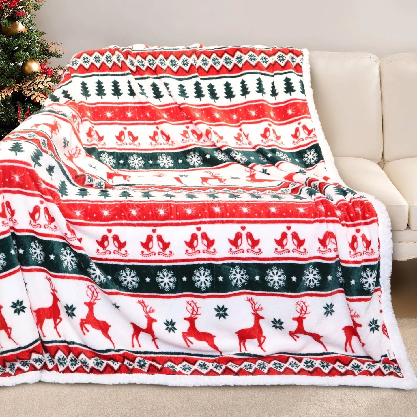 Gogreen Double Sided Christmas Fleece Throw Blanket for Couch & Bed - Lightweight Plush Cozy Fuzzy Soft Blankets and Throws for Sofa