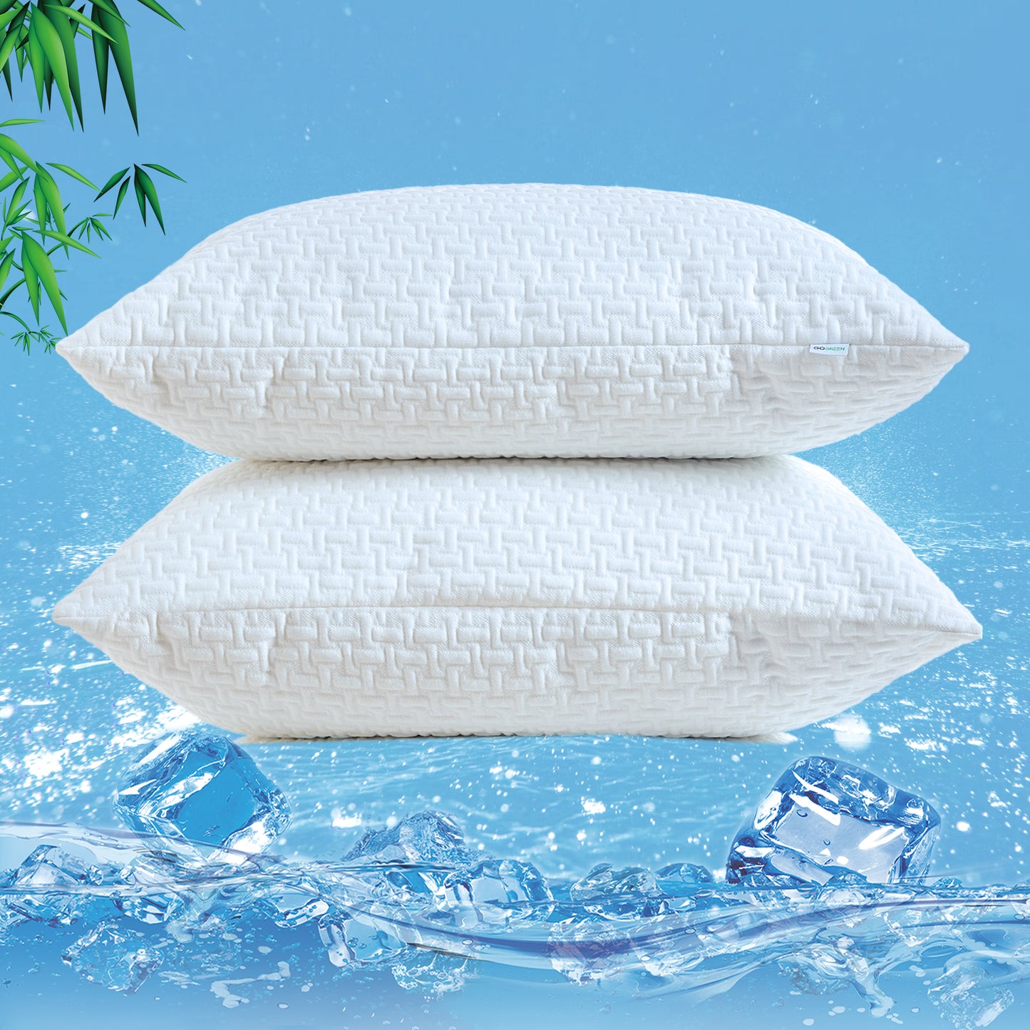 GOGREEN Waterproof Pillow Protectors with Zipper, Cooling Bamboo Zippered Pillow Case Protector, Bed Bedbugs Pillow Case Cover Prevent Dust Mites and Allergens (2 Packs)