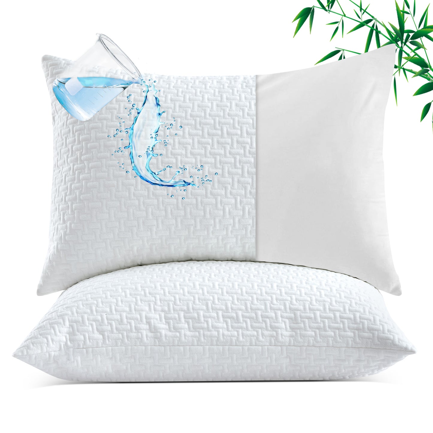 GOGREEN Bamboo Waterproof Pillow Protector, Breathable Pillow Cover, 3D Air Fabric Cooling Pillow Case Protector with Zipper (2 Packs, White)