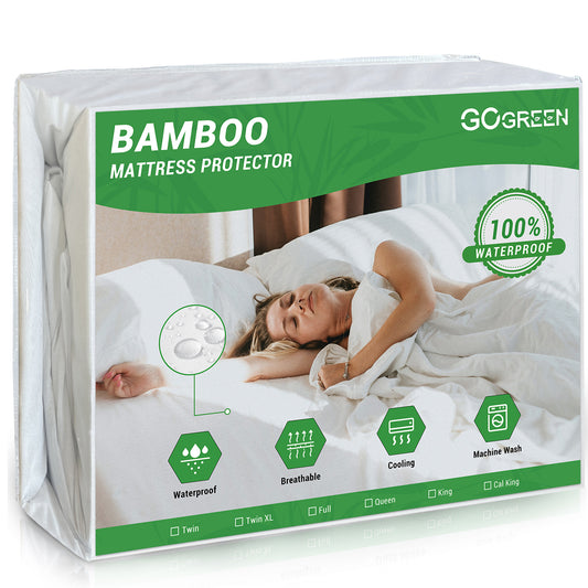 Gogreen Waterproof Mattress Protector, Breathable Cooling Bed Mattress Cover with Deep Pocket Plastic Mattress Protector Fitted 6"-14" - Bamboo Jersey