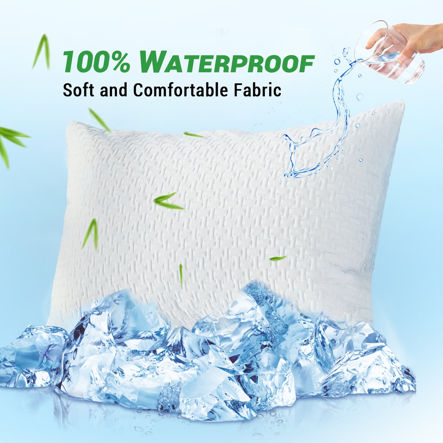 GOGREEN Bamboo Waterproof Pillow Protector, Breathable Pillow Cover, 3D Air Fabric Cooling Pillow Case Protector with Zipper (2 Packs, White)