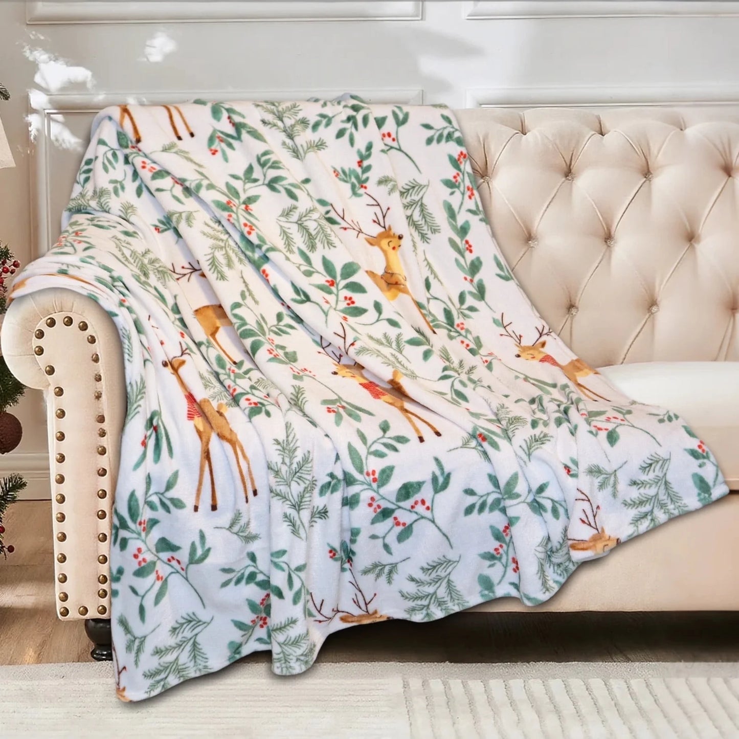 Gogreen Christmas Fleece Throw Blanket for Couch & Bed - Lightweight Plush Cozy Fuzzy Soft Blankets and Throws for Sofa